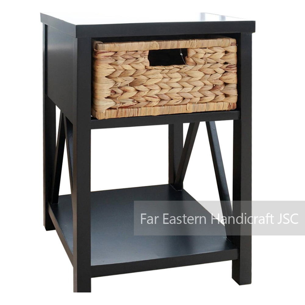 FEH Black Wooden Cabinet w Wicker Basket 