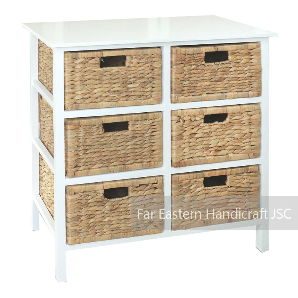 FEH 3 Tier White Wooden Cabinet w Wicker Basket