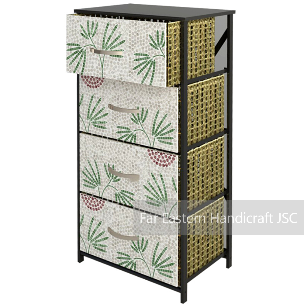 Mother of Pearl Cabinet w Wicker Basket 1