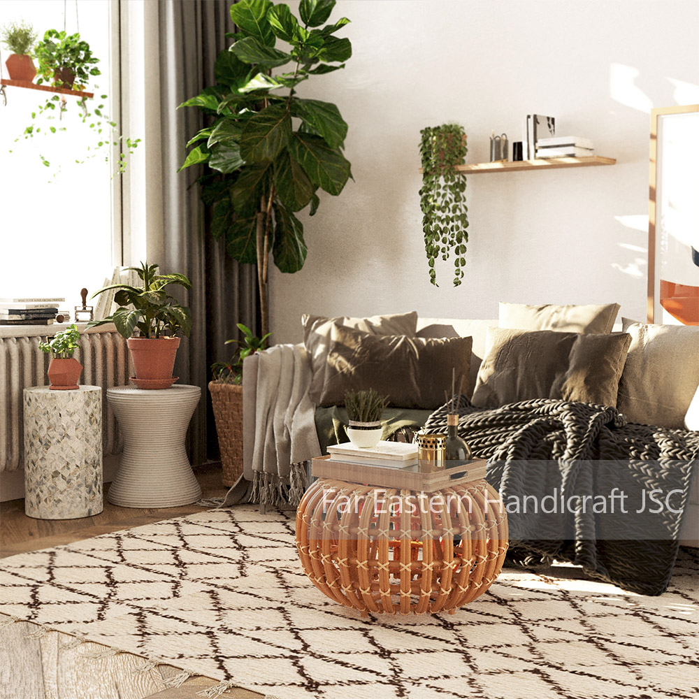 Wicker Round Coffee Table | Outdoor Patio Rattan Pouf - Fehandicraft.com